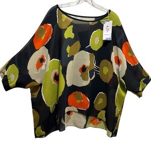 New Ckikiou Black, Green, Orange Semi-Sheer Floral Top Dolman Sleeves - One Size